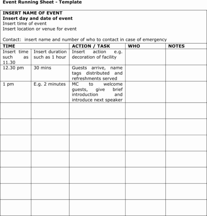 Printable Tv Show Running Order Template Word Sample
