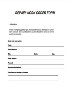 Printable Warehouse Work Order Template  Sample