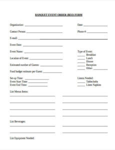 Restaurant Event Order Template Word Example