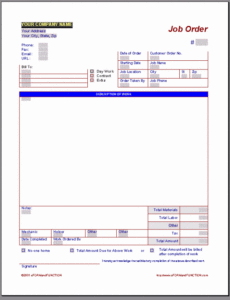 Warehouse Work Order Template Pdf