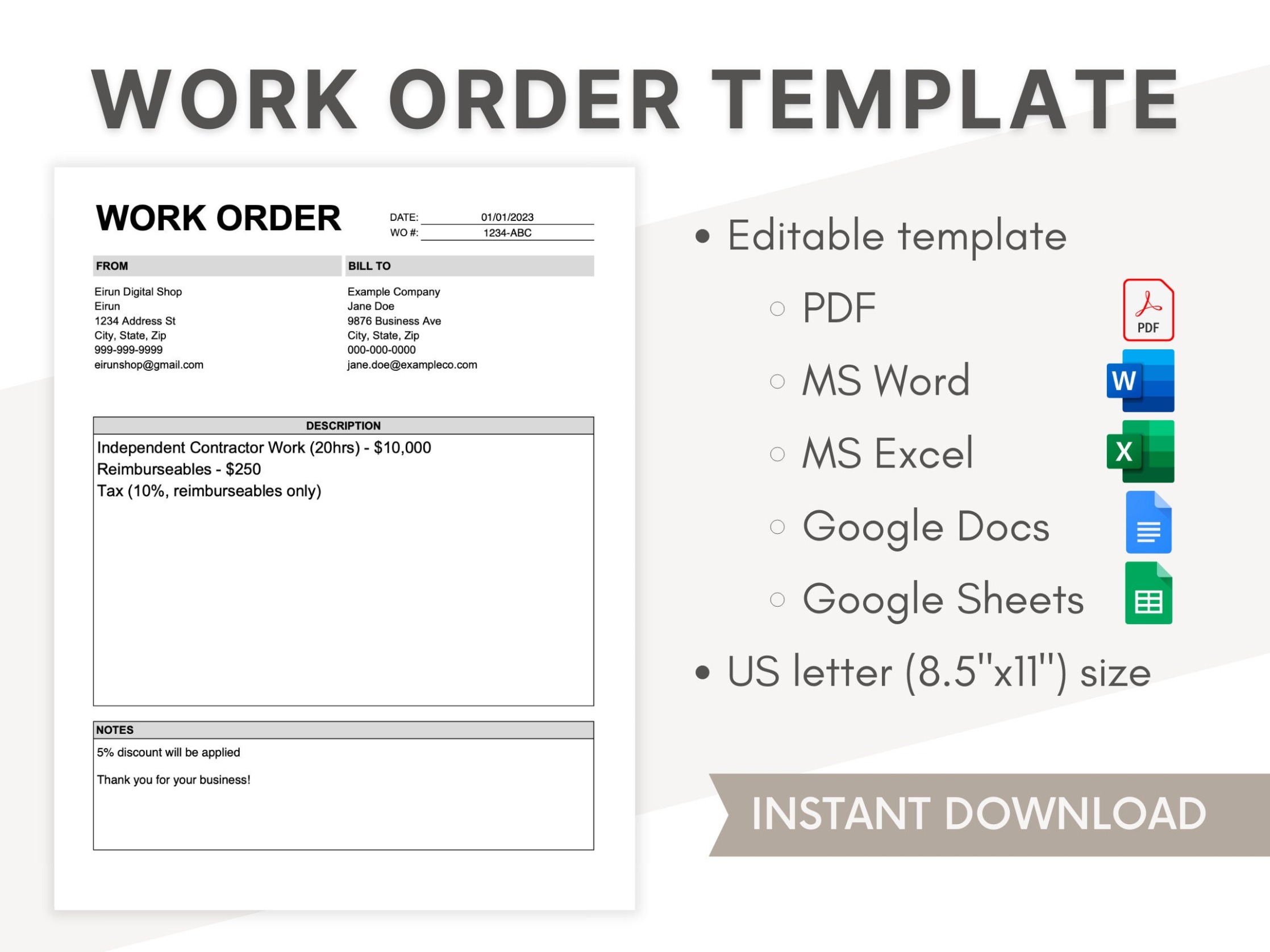 Warehouse Work Order Template Word Sample
