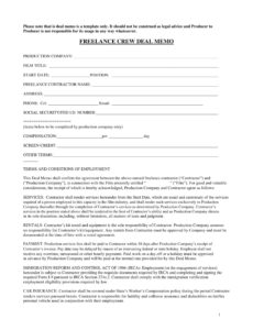 Blank Makeup Artist Deal Memo Template Doc
