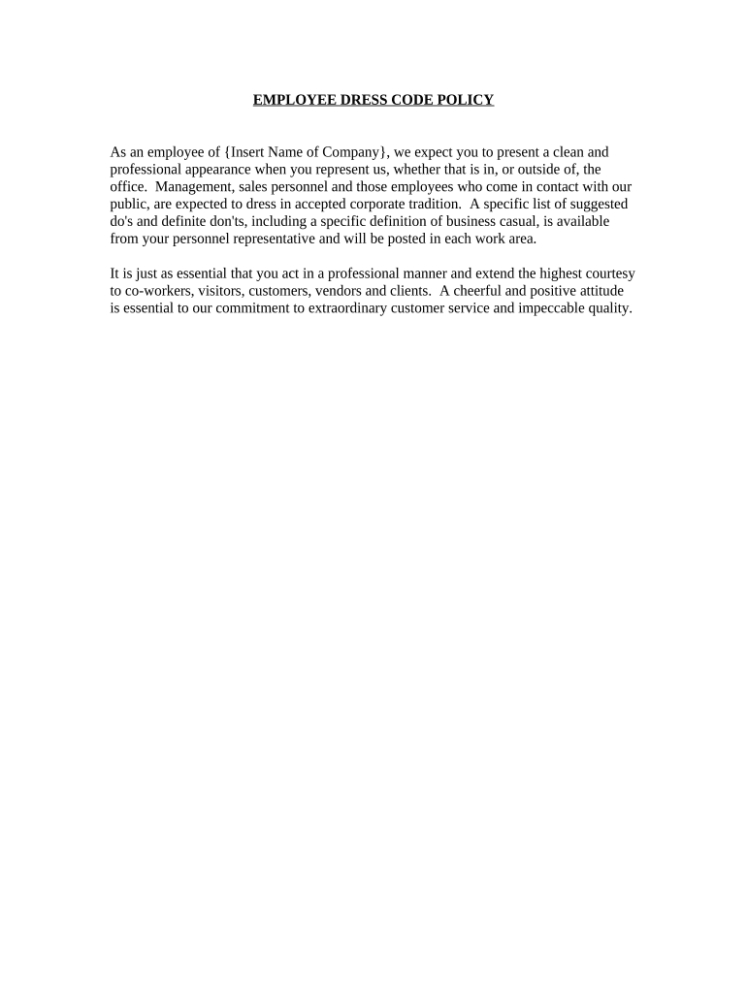 Blank Memo For Dress Code At Work Template Doc Sample