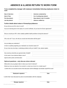 Blank Return To Work Memo Template Word Sample