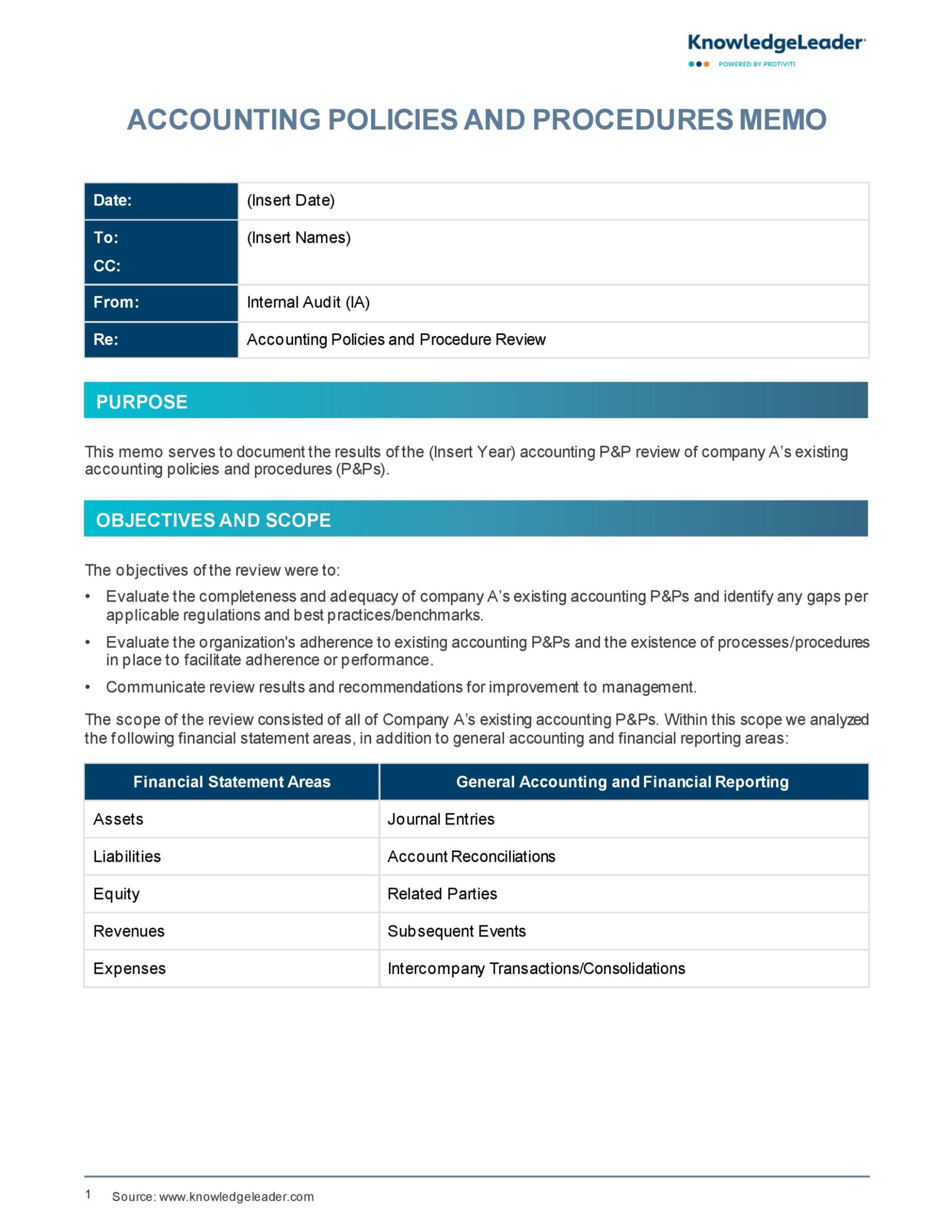 Free Accounting Policy Memo Template Excel Sample Free Accounting Policy Memo Template Excel Sample