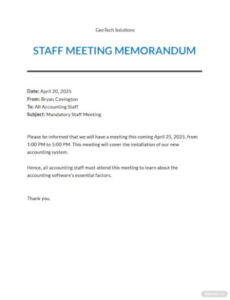 Free Blank Staff Meeting Memo Template Pdf Sample
