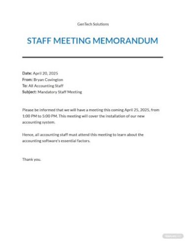 Free Blank Staff Meeting Memo Template Pdf Sample