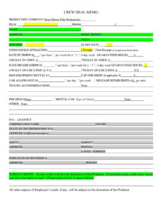 Free  Crew Deal Memo Template Word
