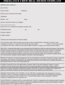 Free Custom Film Crew Deal Memo Template Pdf Sample