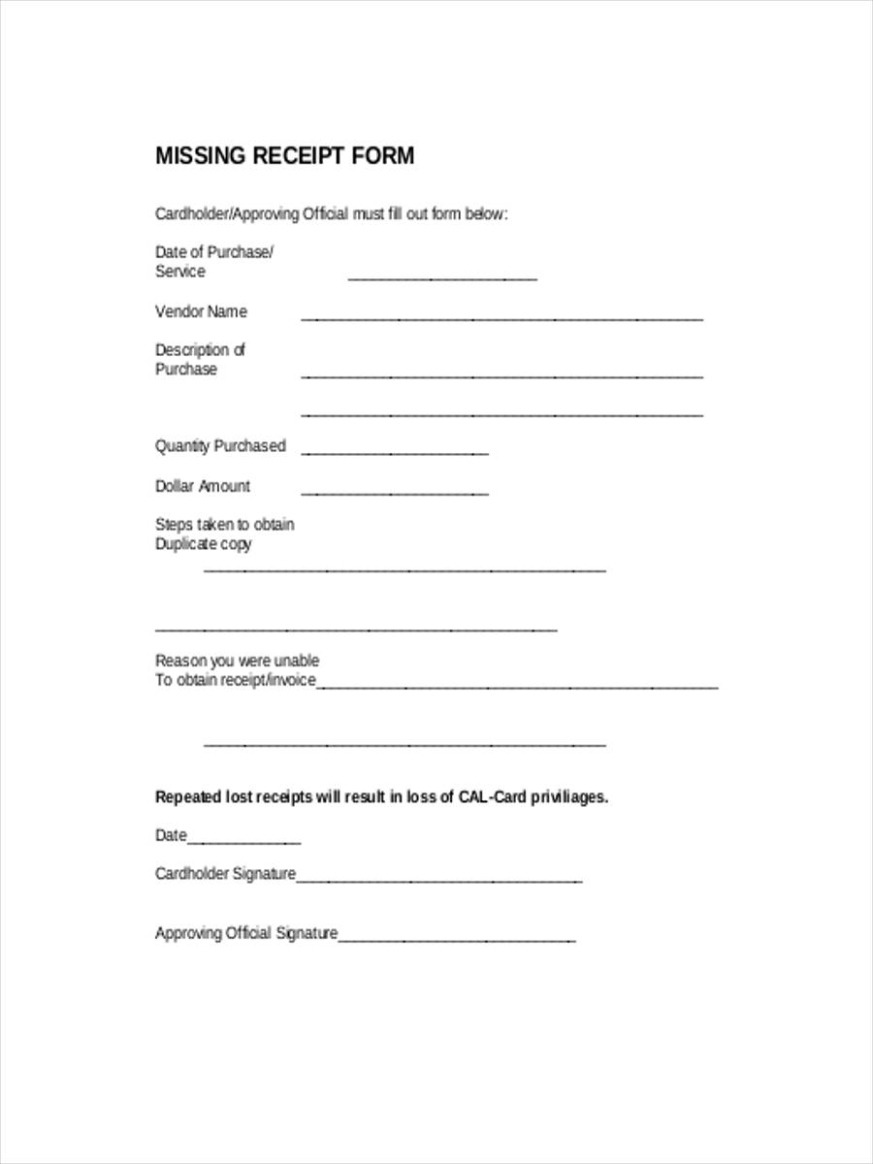 Free Custom Lost Receipt Memo Template  Sample