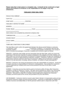 Free  Makeup Artist Deal Memo Template  Sample