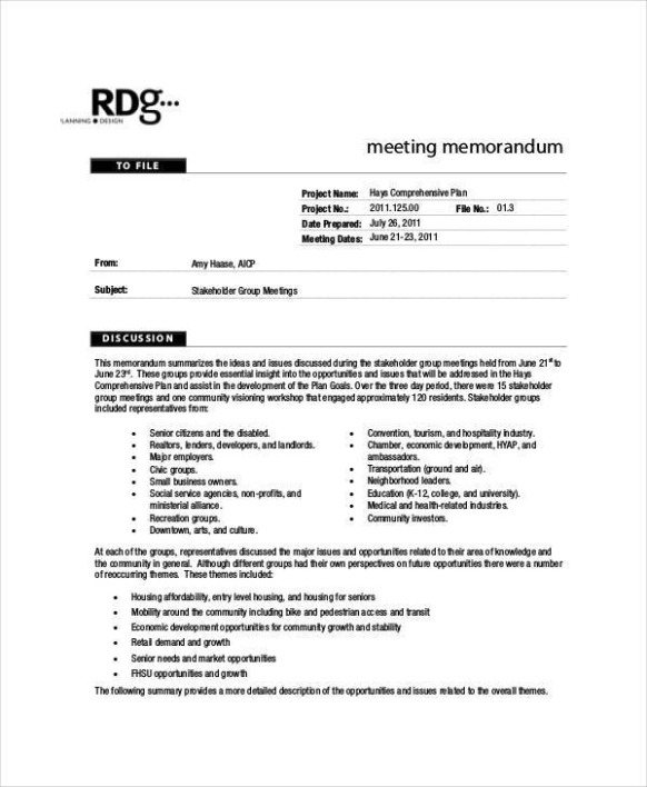 Printable Board Meeting Memo Template Doc