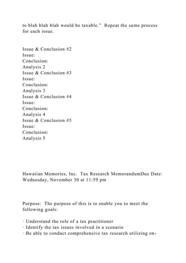 Printable Tax Research Memo Template Excel Sample