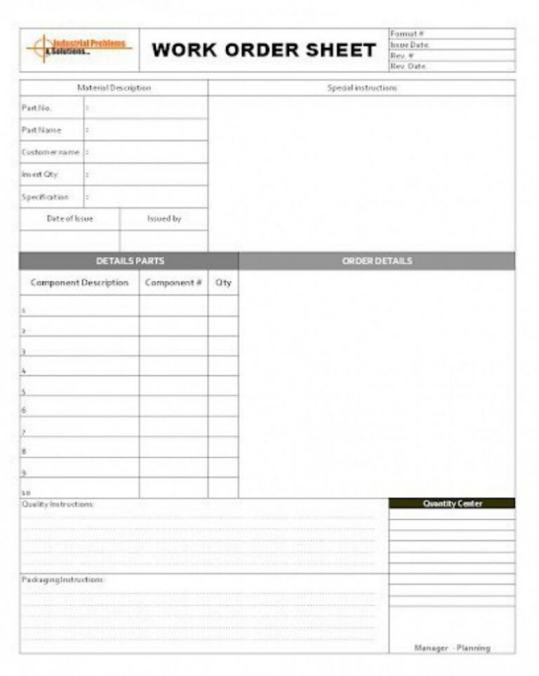 Work Order Tracking Template