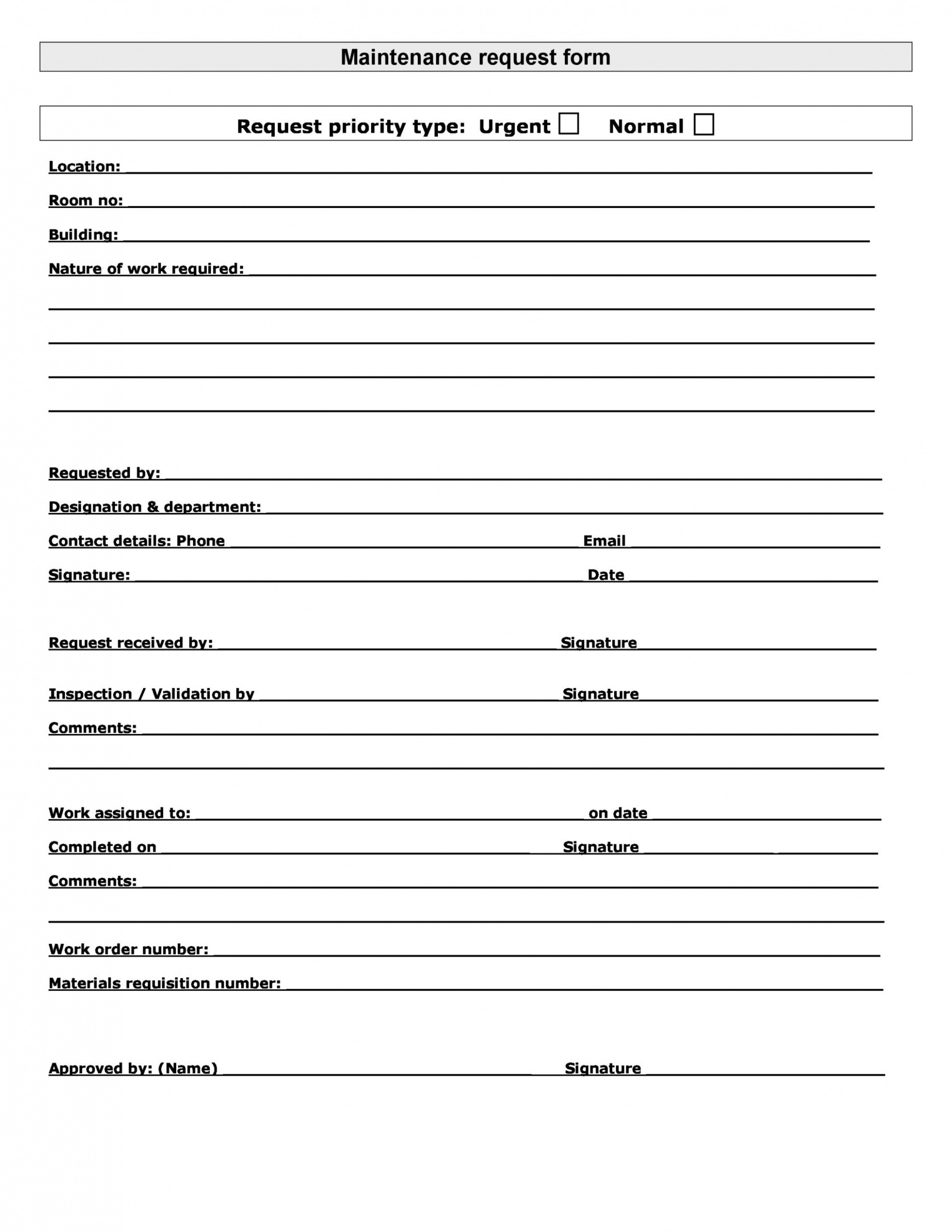 Editable 54 Maintenance Request Form Templates Free  Templatelab Excel Sample