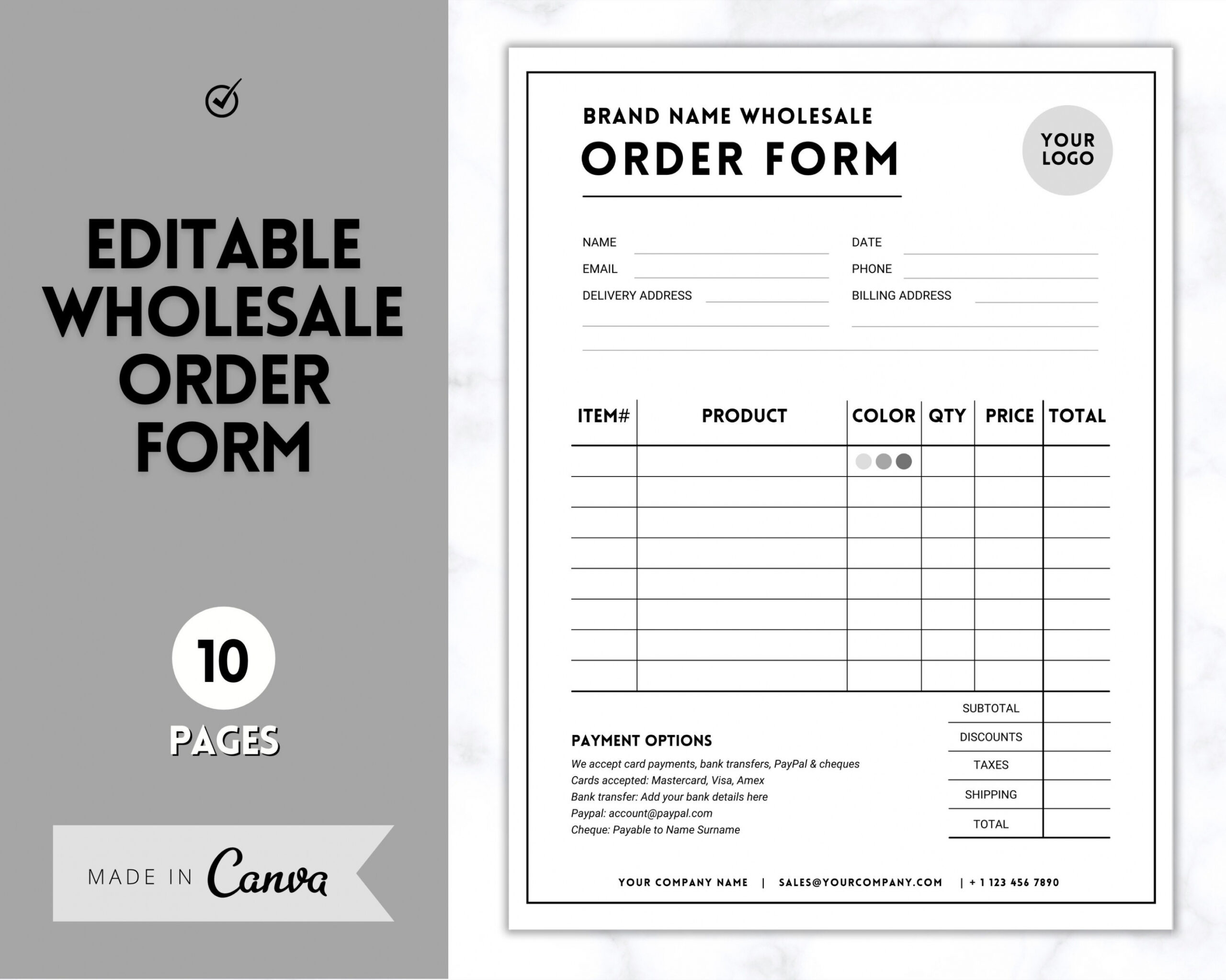 Editable Editable Wholesale Order Form Template Canva Template  Etsy Doc Example