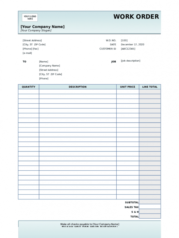 Free Editable Work Order Template Pdf Fill Out &Amp; Sign Online  Dochub Excel Sample