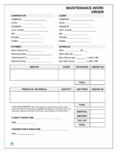 Free  Maintenance Repair Work Order Templates 16  Invoice Maker Doc Example