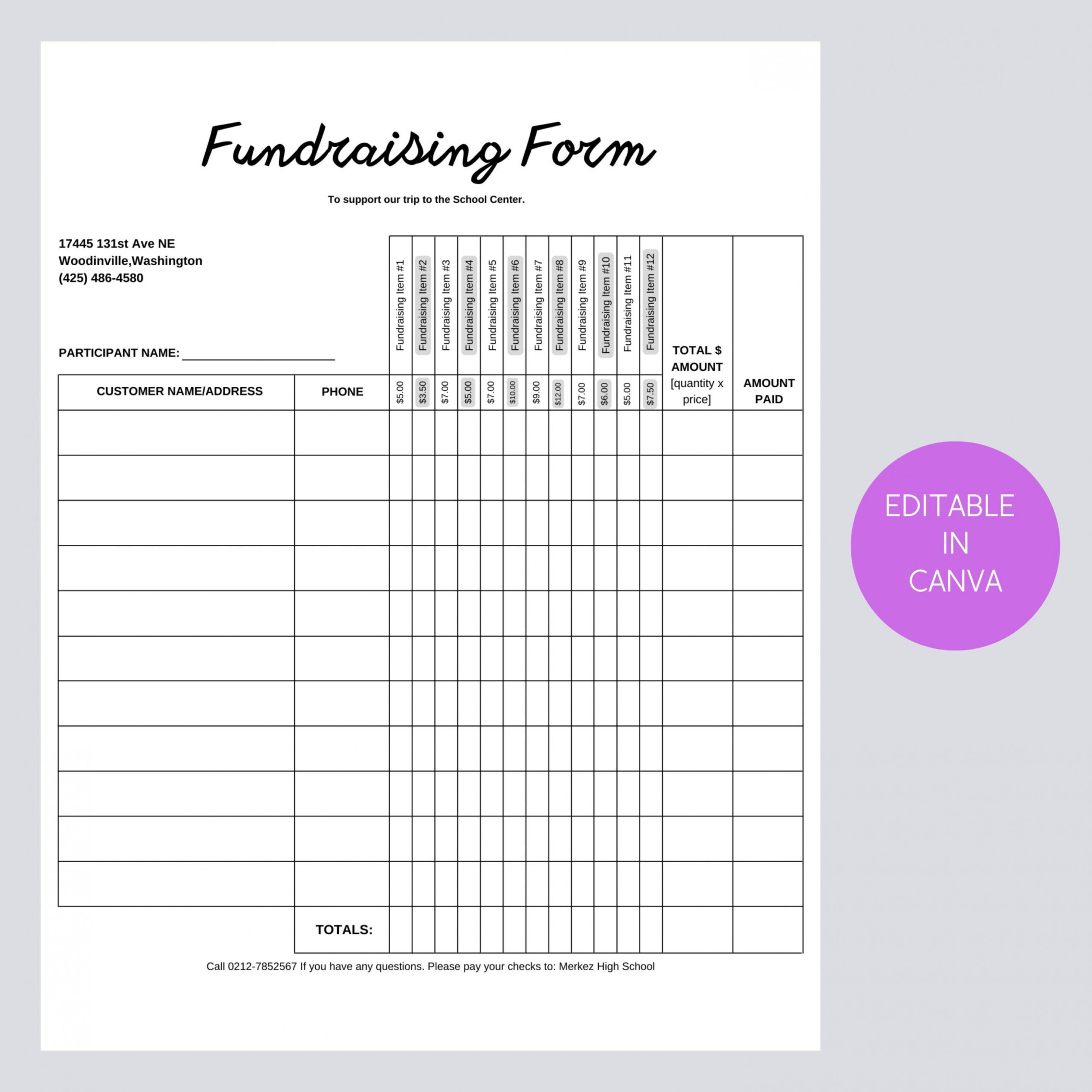 Printable Fundraising Form Order Tracking Page Canva Template12 Item Sample Printable Fundraising Form Order Tracking Page Canva Template12 Item Sample