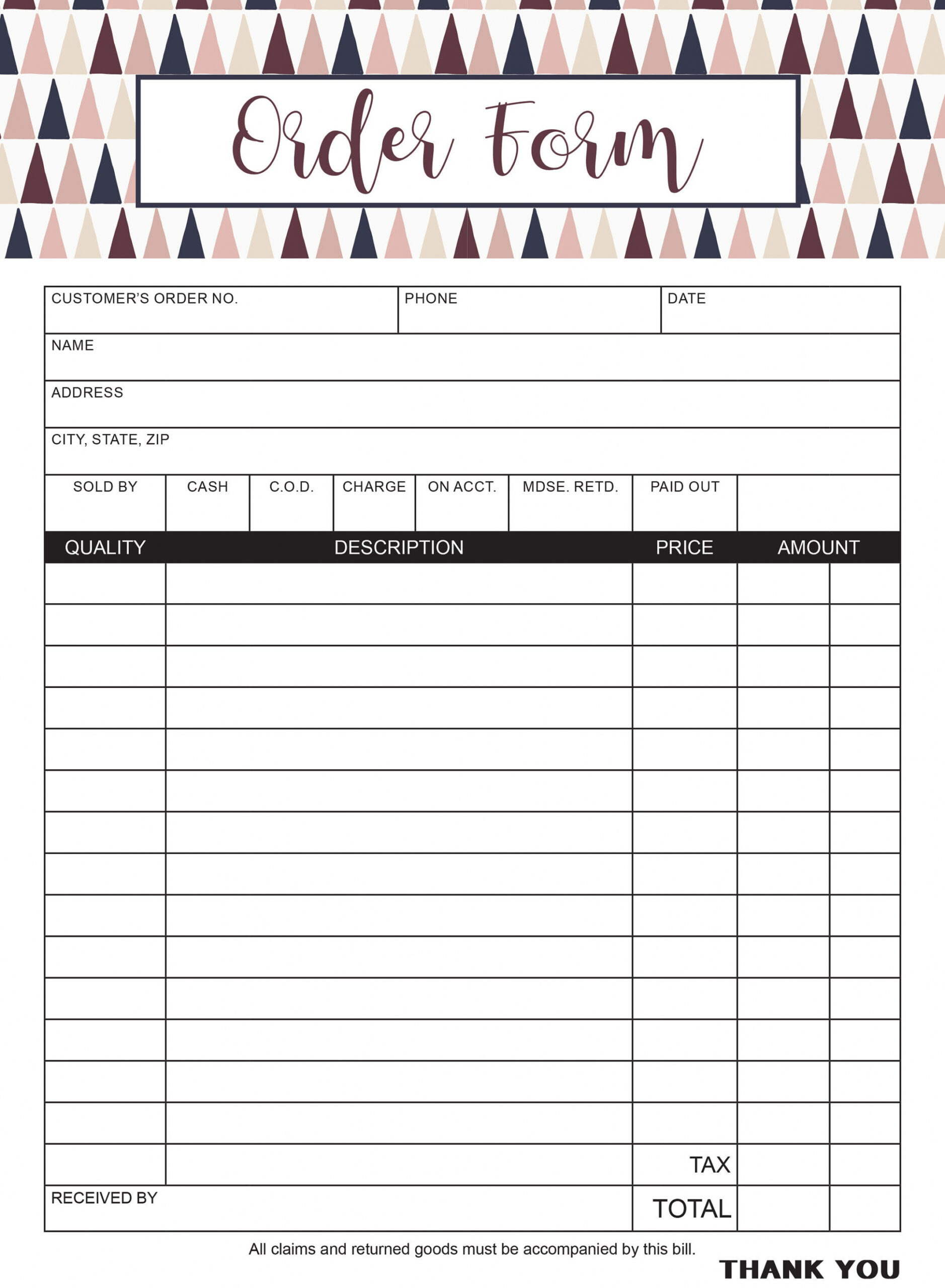 Printable Printable Order Form Template Free Sample Printable Printable Order Form Template Free Sample