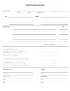 Printable Subcontractor Change Order Template Pdf