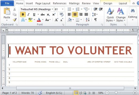 free custom volunteer list template for word pdf sample
