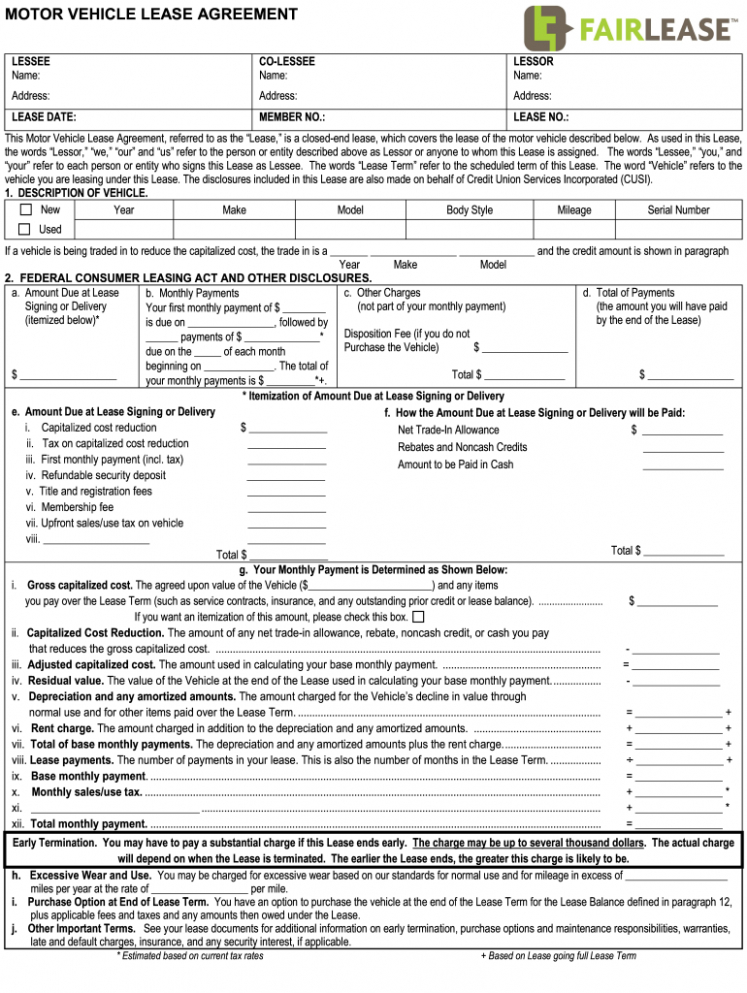 Free Free Motor Vehicle Lease Agreement Template free free motor vehicle lease agreement template