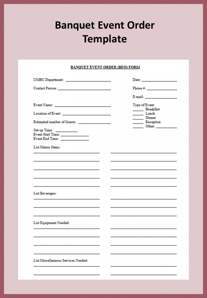 Printable Hotel Banquet Event Order Template Doc Example