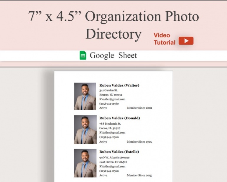 Printable 7 X 45 Organization Photo Directory Board Member Directory Template PDF Sample printable 7 x 45 organization photo directory board member directory template pdf sample
