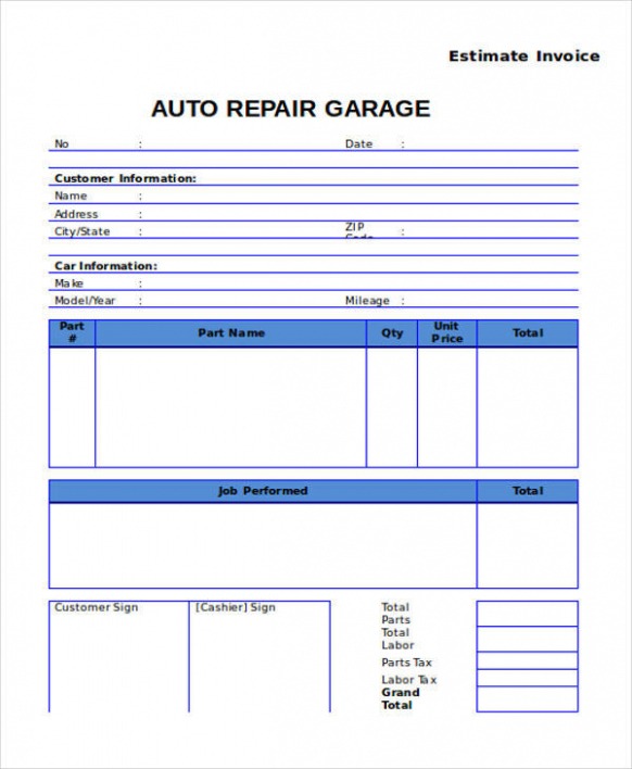 Free Printable Auto Shop Repair Order Template Pdf