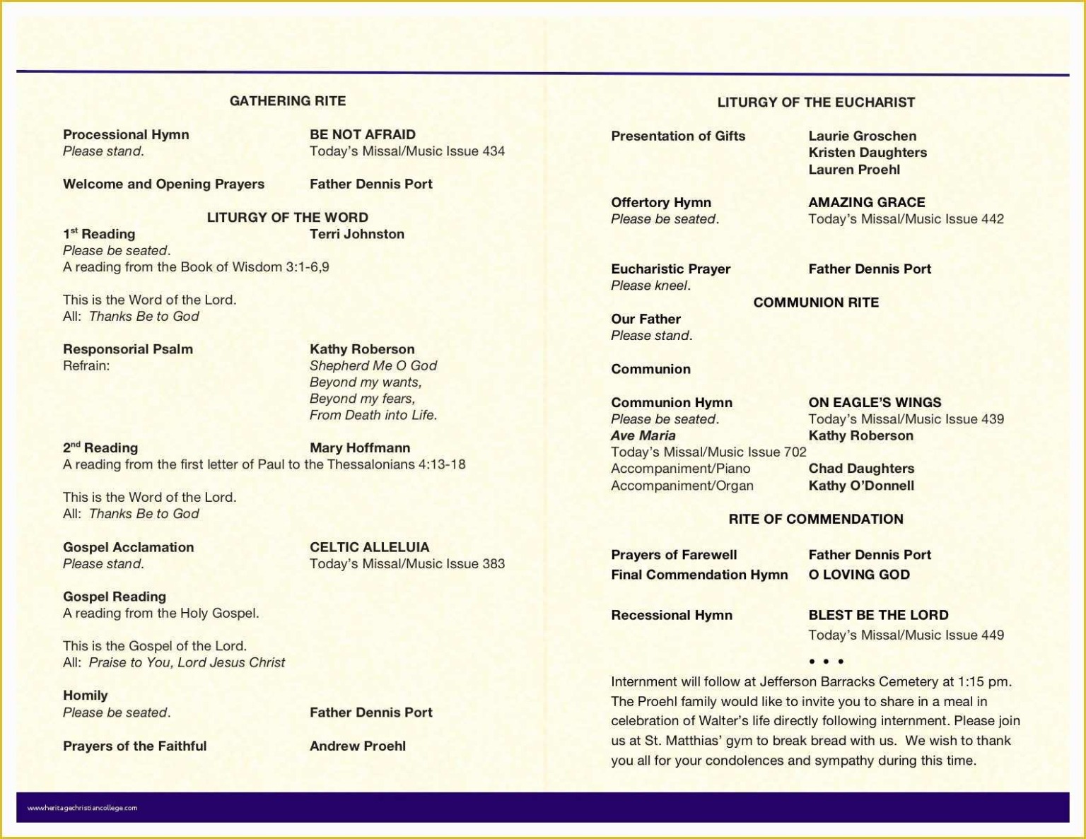 Printable Catholic Funeral Order Of Service Template Excel