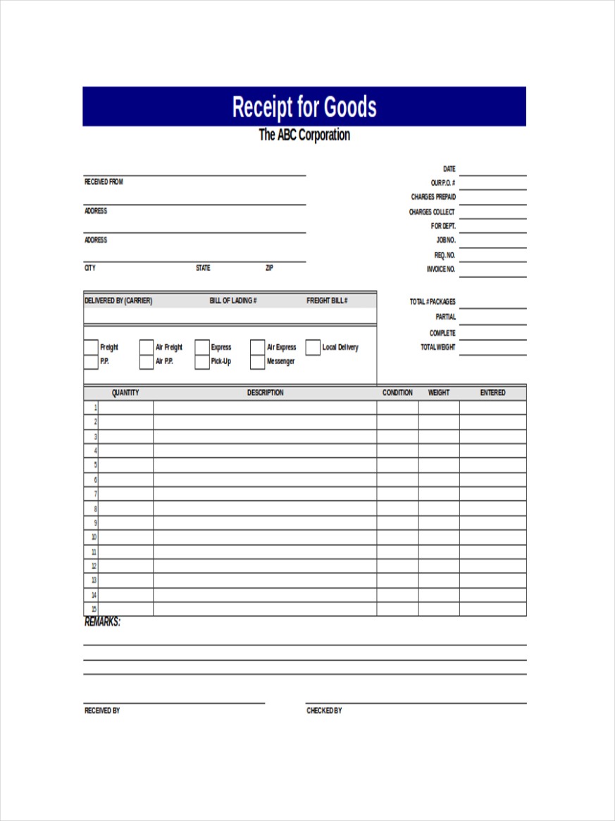Printable Goods Received In Good Order And Condition Template Excel Sample
